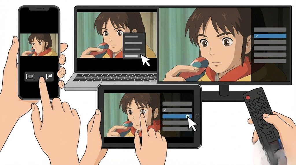 U-NEXTの字幕やアニメを操作するデバイス別の手順